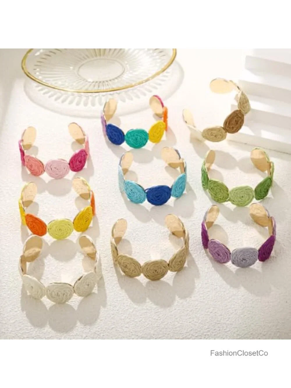 Raffia Multiple Circles Cuff Bracelet Adjustable Handmade Bangle